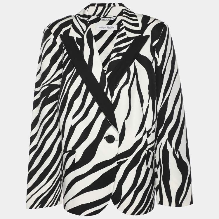 Pre Owned Marina Rinaldi Black/White Zebra Print Single Breasted Coat L