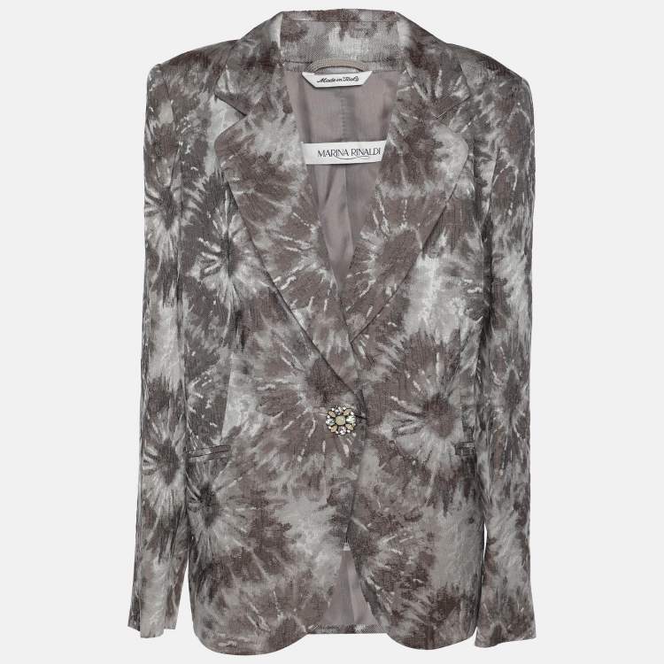 Pre Owned Marina Rinaldi Grey Jacquard Single Breasted Blazer L