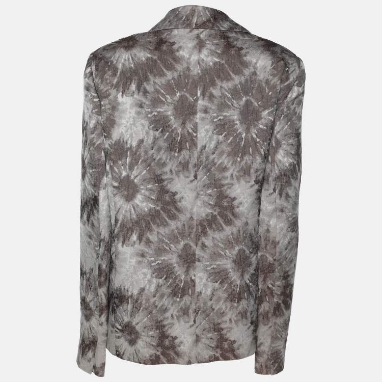 Pre Owned Marina Rinaldi Grey Jacquard Single Breasted Blazer L