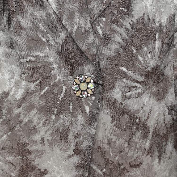 Pre Owned Marina Rinaldi Grey Jacquard Single Breasted Blazer L