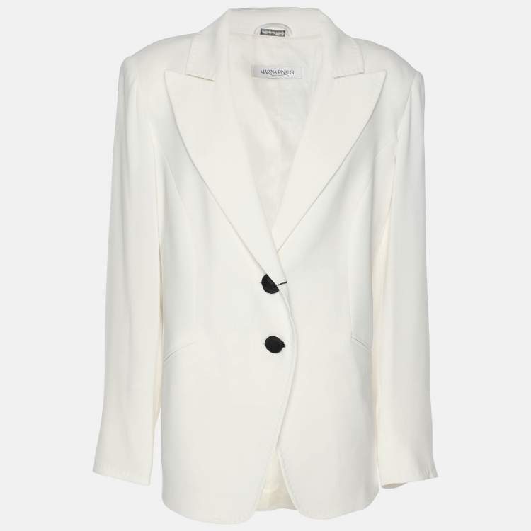 Pre Owned Marina Rinaldi White Crepe Single Breasted Blazer L