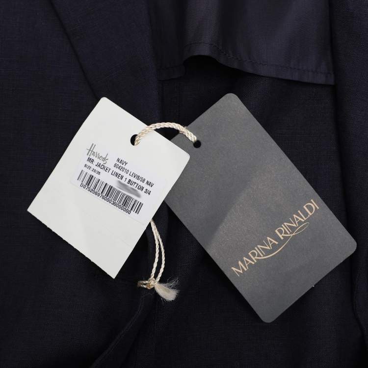 Pre Owned Marina Rinaldi Navy Blue Linen Single Breasted 3/4 Sleeve Blazer L