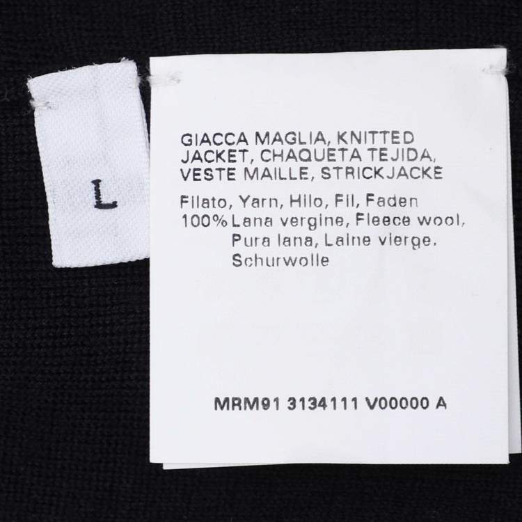 Pre Owned Marina Rinaldi Navy Blue Fleece Wool Knit Button Front Sweater L