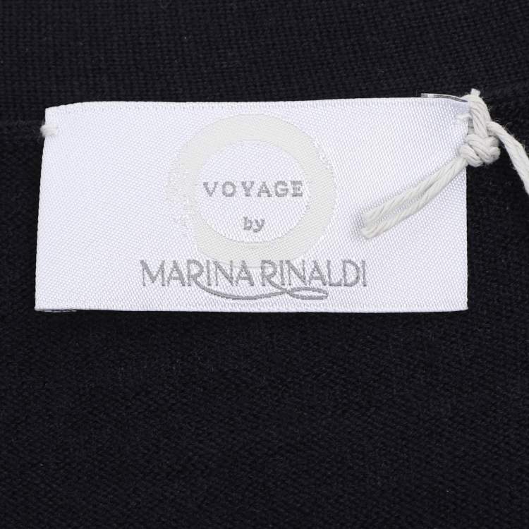 Pre Owned Marina Rinaldi Navy Blue Fleece Wool Knit Button Front Sweater L