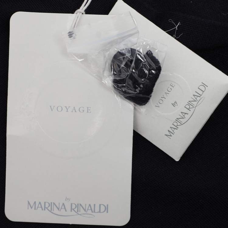 Pre Owned Marina Rinaldi Navy Blue Fleece Wool Knit Button Front Sweater L