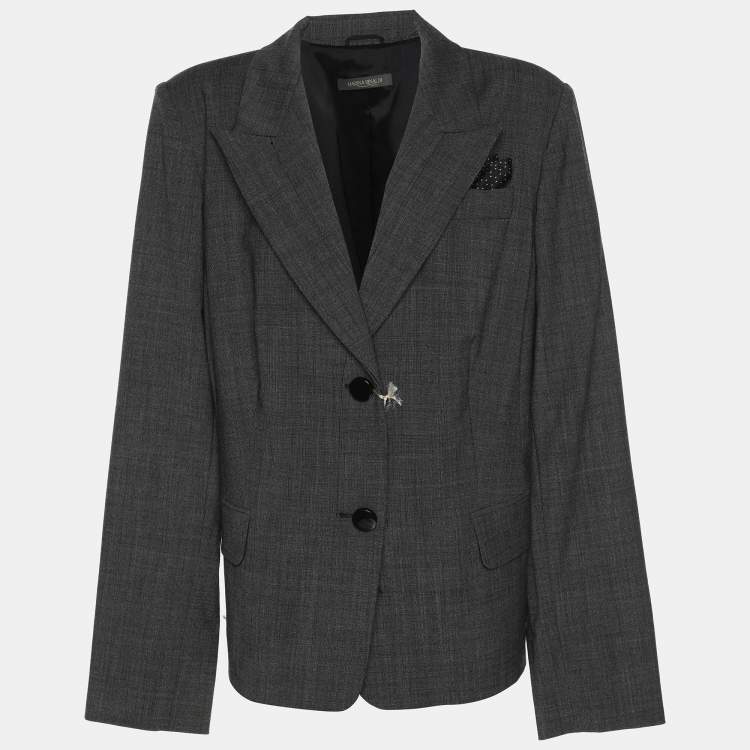 Pre Owned Marina Rinaldi Grey Fleece Wool Coat L