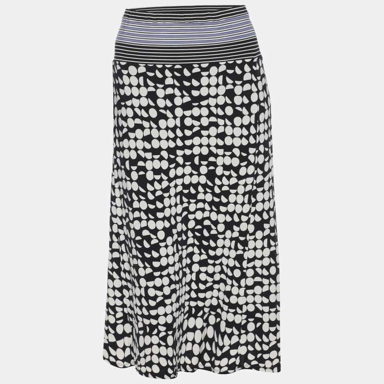 Pre Owned Elena Miro Black/White Printed Jersey Midi Skirt XL