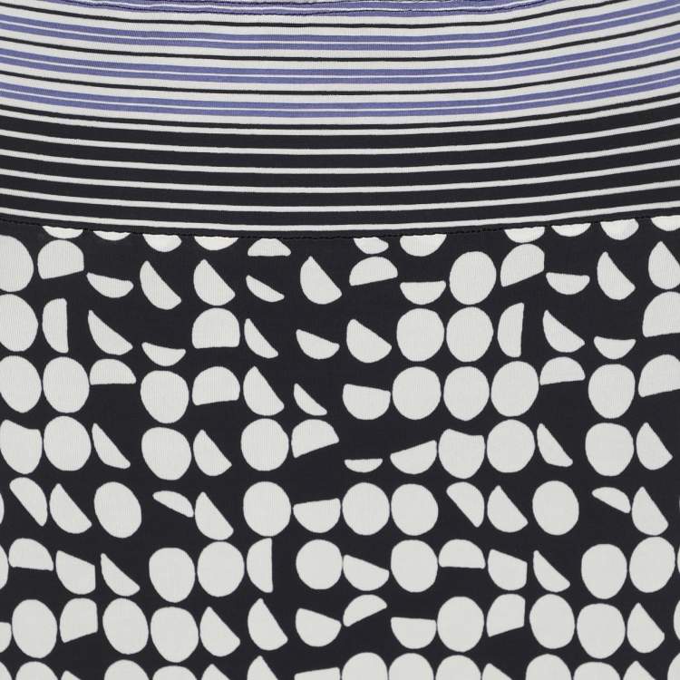 Pre Owned Elena Miro Black/White Printed Jersey Midi Skirt XL