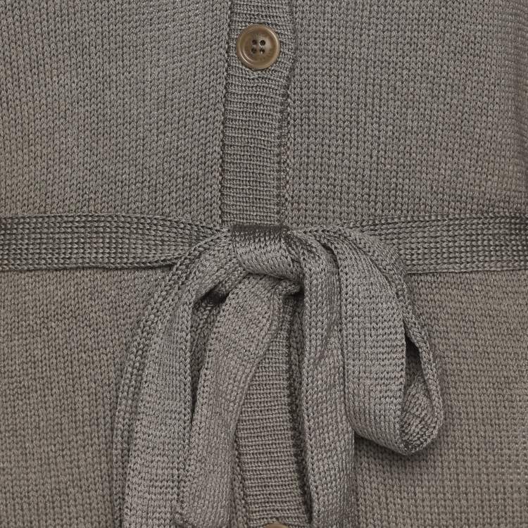 Pre Owned Marina Rinaldi Grey Rib Knit Button Front Sweater L