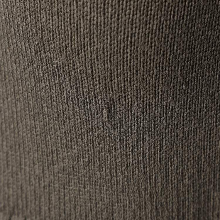 Pre Owned Marina Rinaldi Grey Rib Knit Button Front Sweater L