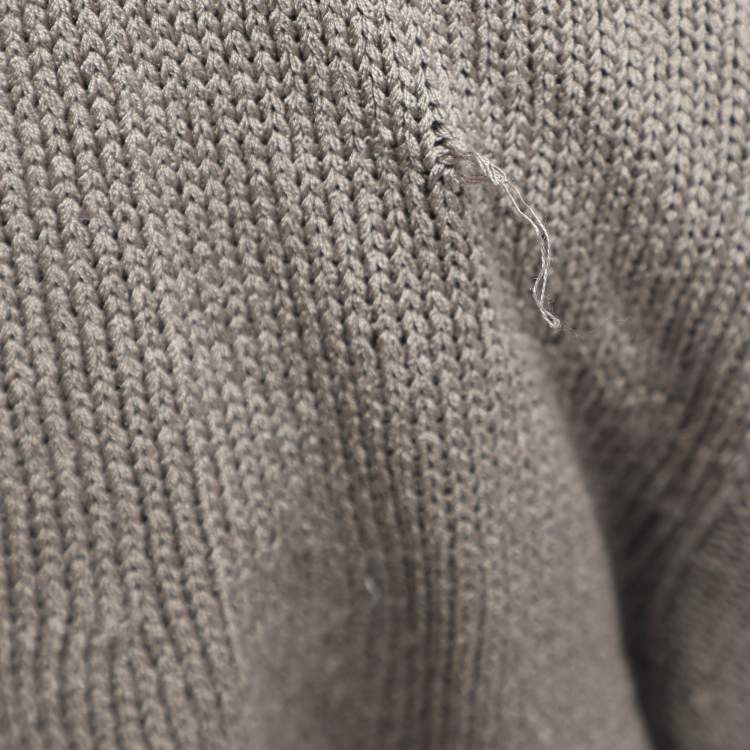 Pre Owned Marina Rinaldi Grey Rib Knit Button Front Sweater L