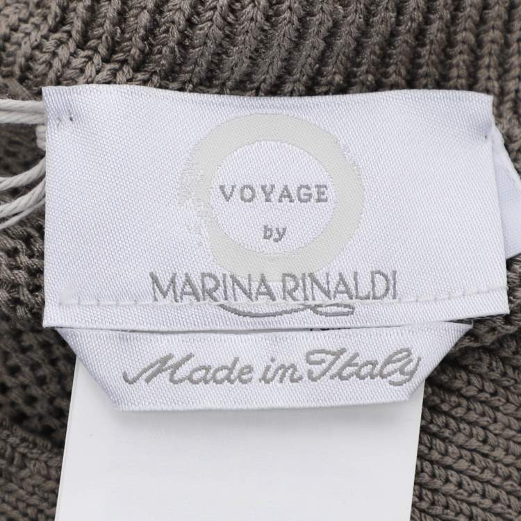 Pre Owned Marina Rinaldi Grey Rib Knit Button Front Sweater L