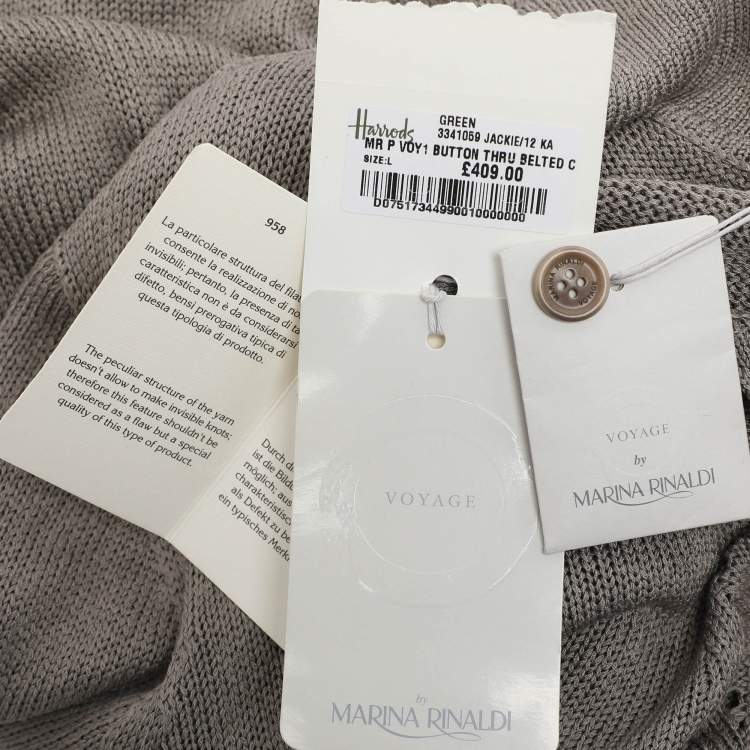 Pre Owned Marina Rinaldi Grey Rib Knit Button Front Sweater L