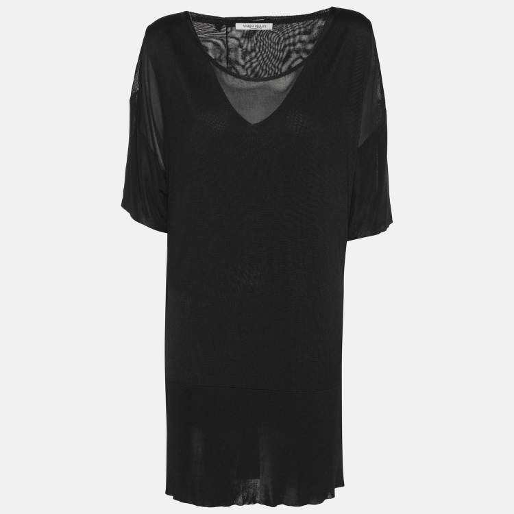 Pre Owned Marina Rinaldi Black Stretch Knit Half Sleeve Sweater Set L