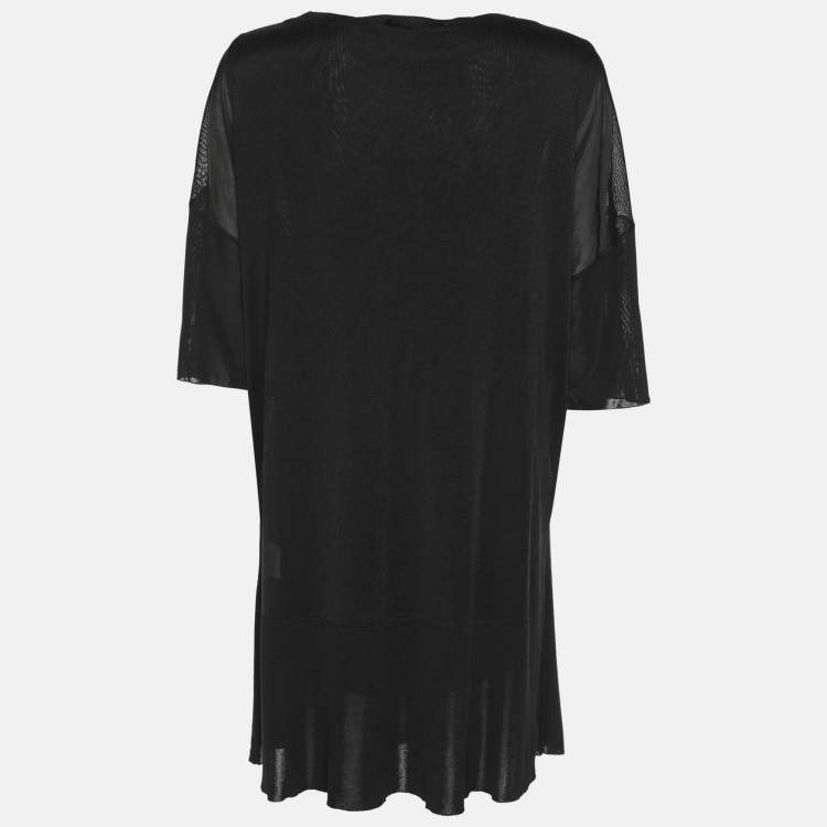 Pre Owned Marina Rinaldi Black Stretch Knit Half Sleeve Sweater Set L