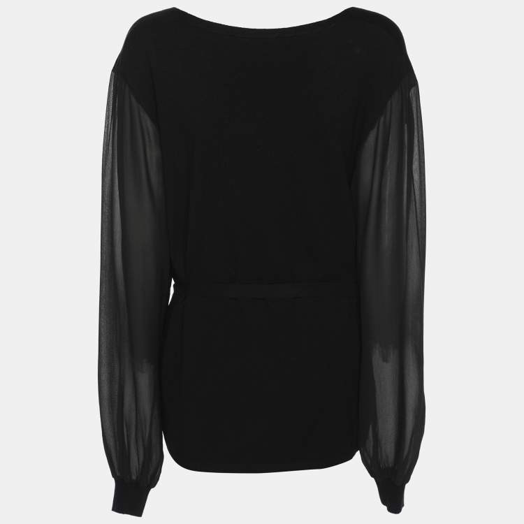 Pre Owned Marina Rinaldi Black Stretch Knit Belted Sweatshirt XL