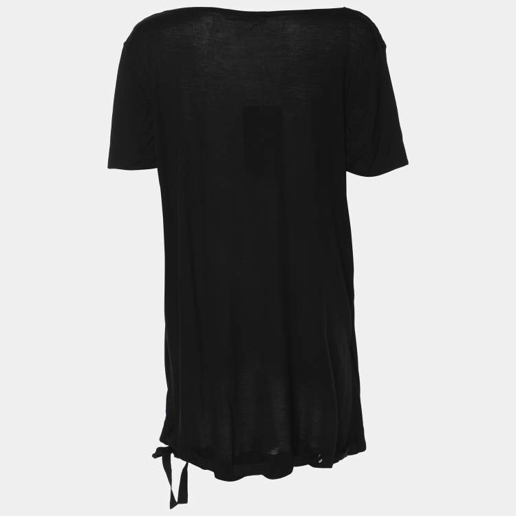 Pre Owned Marina Rinaldi Black Jersey Leopard Print Tops L