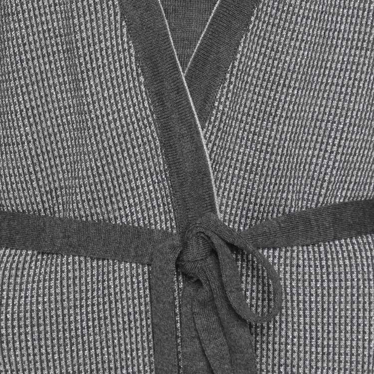 Pre Owned Marina Rinaldi Metallic Grey Jersey Cardigan Set L