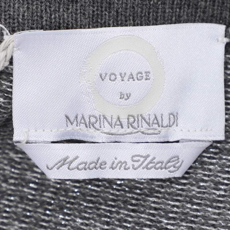 Pre Owned Marina Rinaldi Metallic Grey Jersey Cardigan Set L