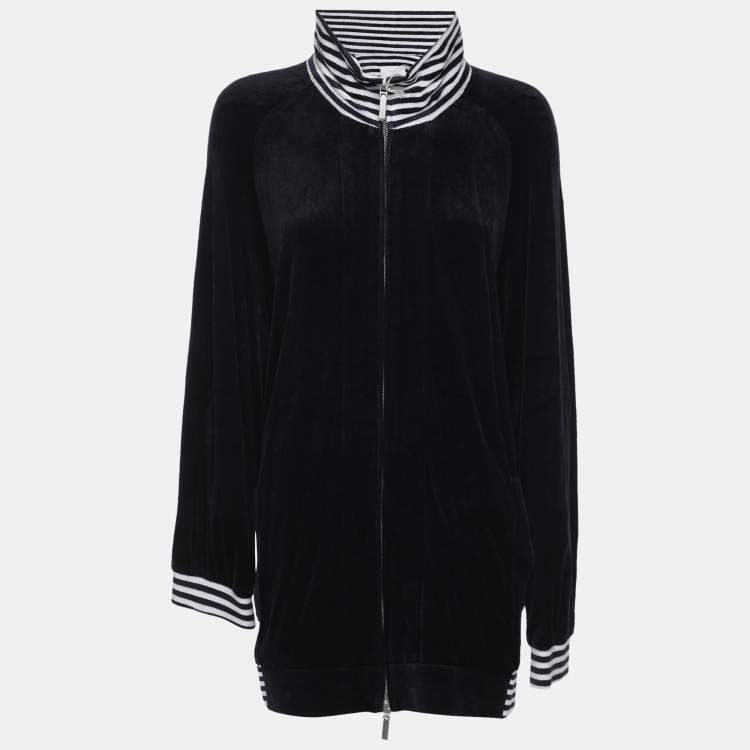 Pre Owned Voyage by Marina Rinaldi Navy Blue Jersey Zip-Up Jacket XL