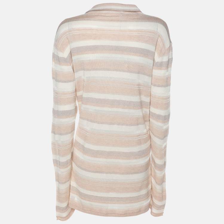 Pre Owned Voyage by Marina Rinaldi Peach/Metallic Stripe Stretch Knit Sweatshirt L