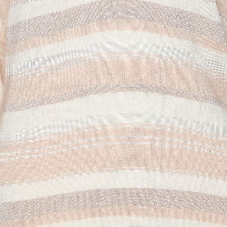 Pre Owned Voyage by Marina Rinaldi Peach/Metallic Stripe Stretch Knit Sweatshirt L