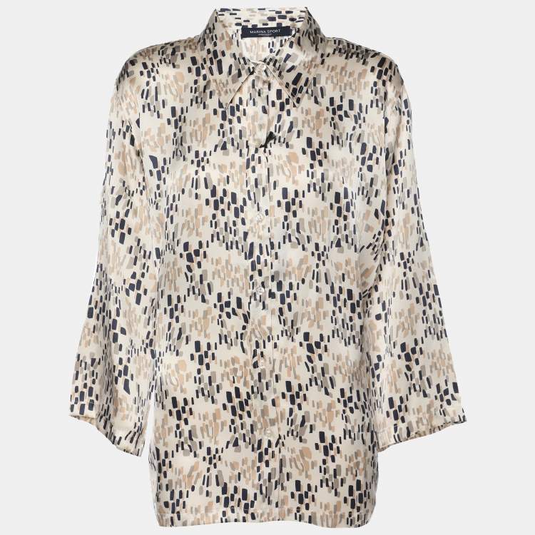 Pre Owned  Marina Sport by Marina Rinaldi Multicolor Printed Silk Button Front Shirt L