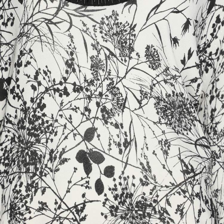 Pre Owned Marina Rinaldi White/Black Printed Knit Embellished Neck Top XL