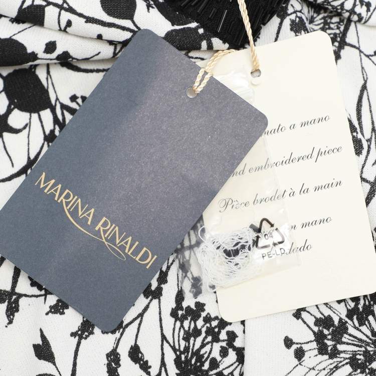 Pre Owned Marina Rinaldi White/Black Printed Knit Embellished Neck Top XL