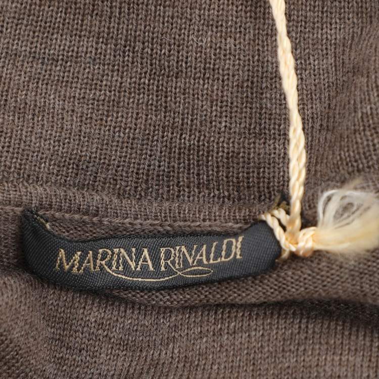 Pre Owned Marina Rinaldi Brown Wool Knit High Neck Sweater L