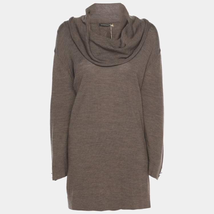 Pre Owned Marina Rinaldi Brown Wool Knit High Neck Sweater L