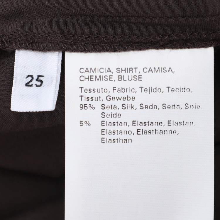 Pre Owned Marina Rinaldi Dark Brown Stretch Satin Ruffle Front Shirt L