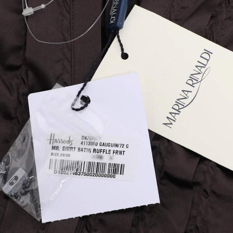 Pre Owned Marina Rinaldi Dark Brown Stretch Satin Ruffle Front Shirt L