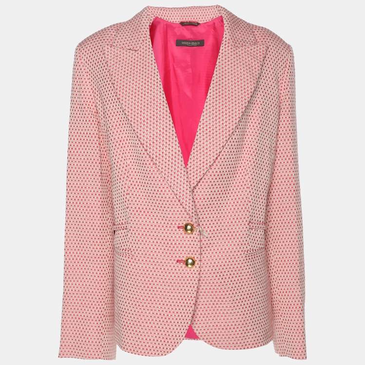 Pre Owned Marina Rinaldi Pink Jacquard Check Pattern Single Breasted Blazer L
