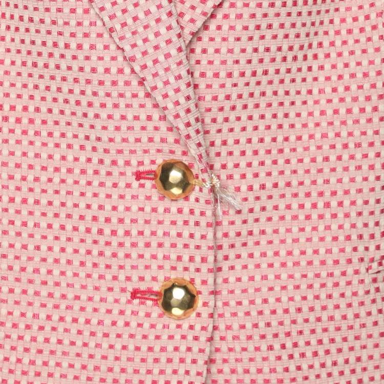 Pre Owned Marina Rinaldi Pink Jacquard Check Pattern Single Breasted Blazer L