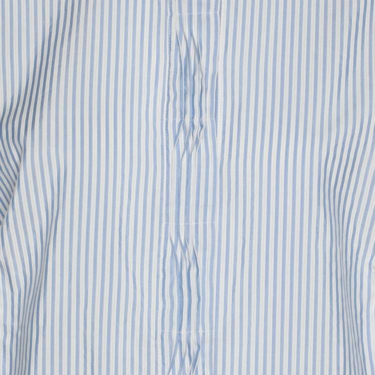 Pre Owned Marina Rinaldi Blue/White Stripe Cotton Silk Sleeveless Top L