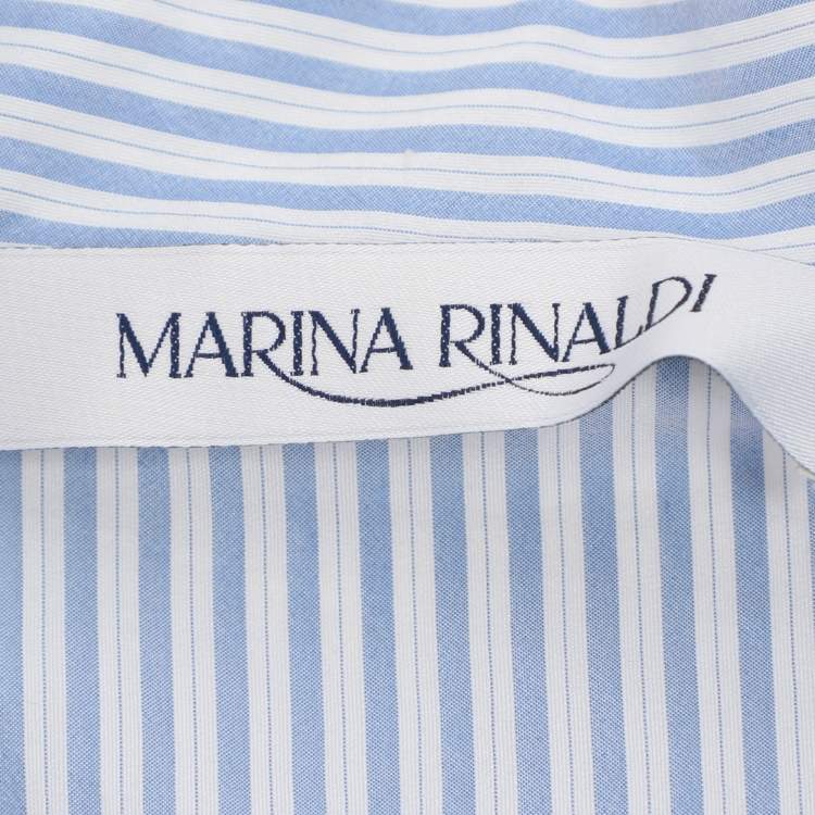 Pre Owned Marina Rinaldi Blue/White Stripe Cotton Silk Sleeveless Top L
