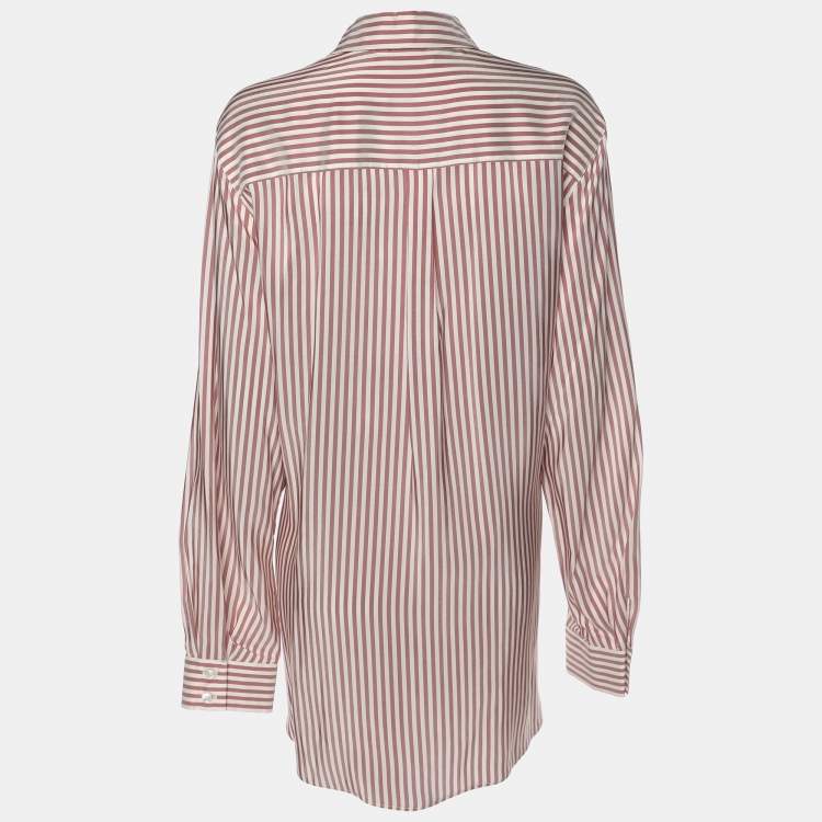 Pre Owned Marina Rinaldi Light Burgundy Stripe Silk Long Sleeve Shirt L