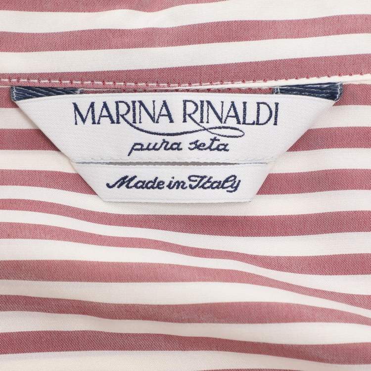 Pre Owned Marina Rinaldi Light Burgundy Stripe Silk Long Sleeve Shirt L