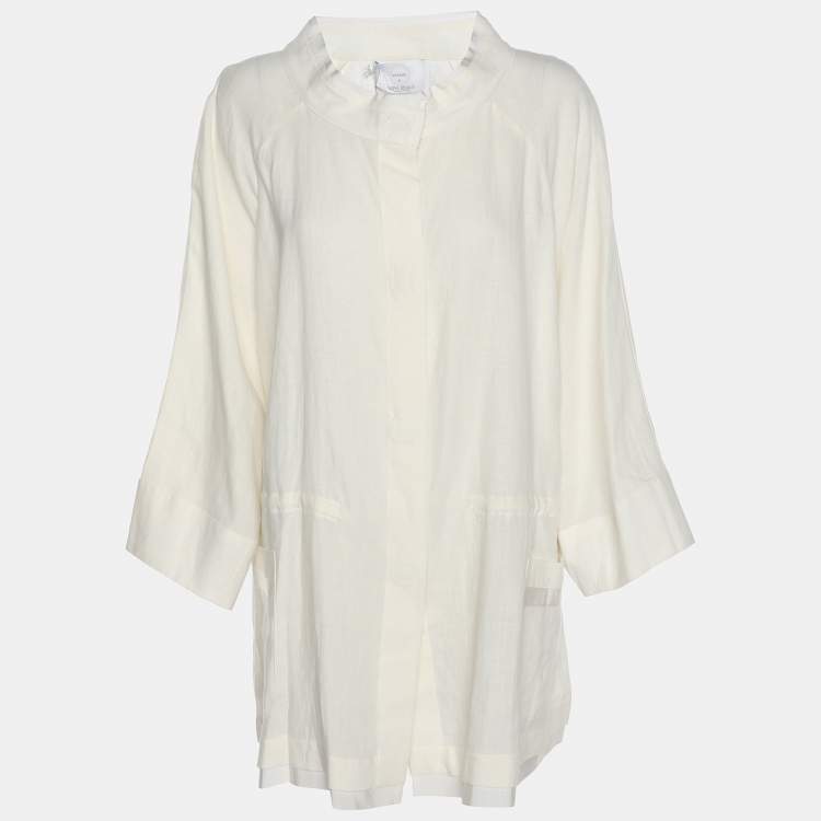 مملوكة مسبقًا Voyage by Marina Rinaldi White Linen Shirt Jacket L