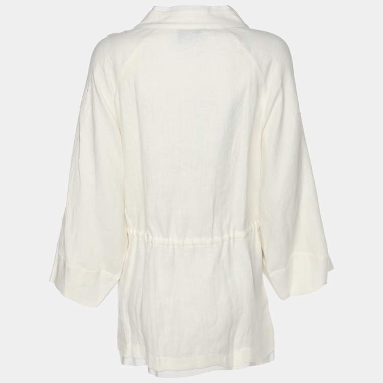 مملوكة مسبقًا Voyage by Marina Rinaldi White Linen Shirt Jacket L