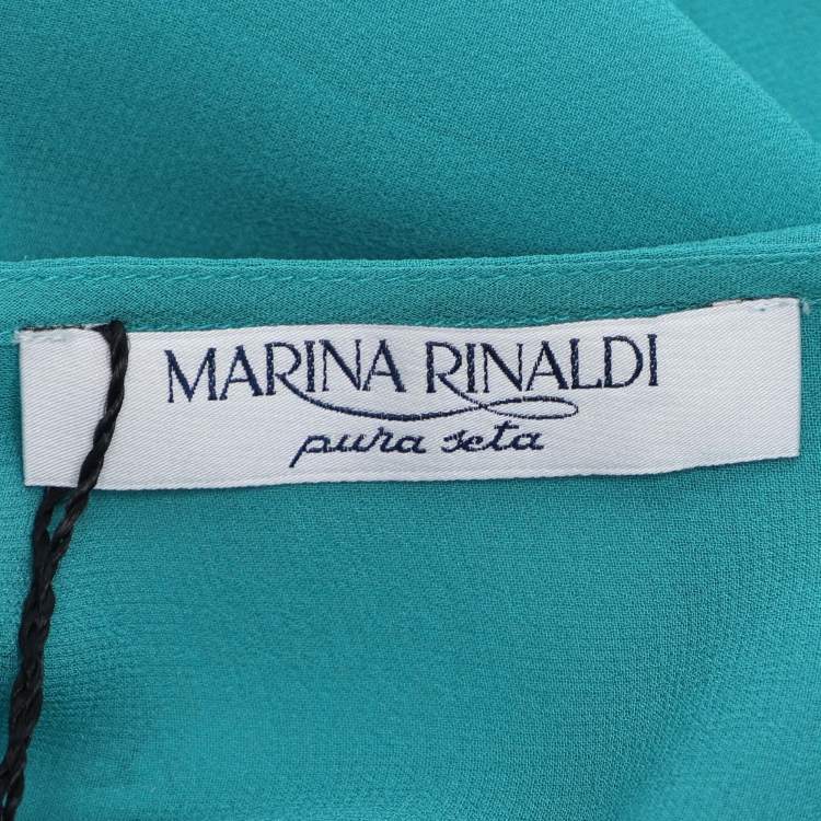 Pre Owned Marina Rinaldi Teal Silk Floral Applique Belted Top L