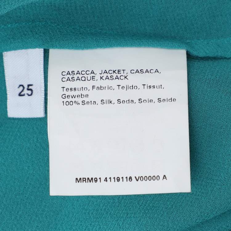 Pre Owned Marina Rinaldi Teal Silk Floral Applique Belted Top L