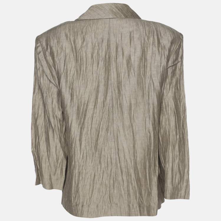 Pre Owned Marina Rinaldi Grey Texture Linen Blend Blazer L