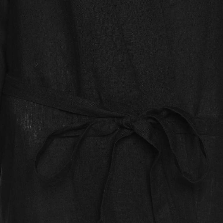 Pre Owned Marina Rinaldi Black Linen Belted Dress L