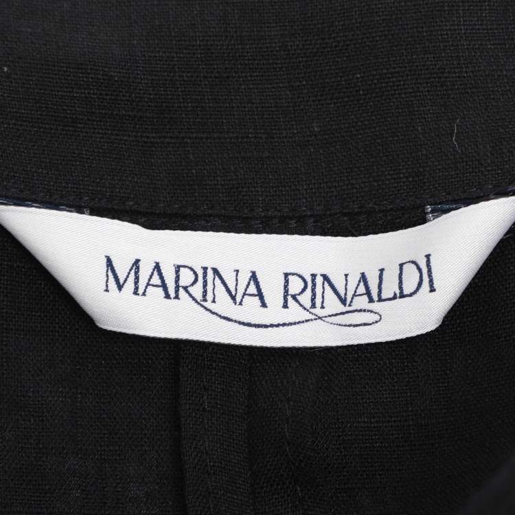 Pre Owned Marina Rinaldi Black Linen Belted Dress L