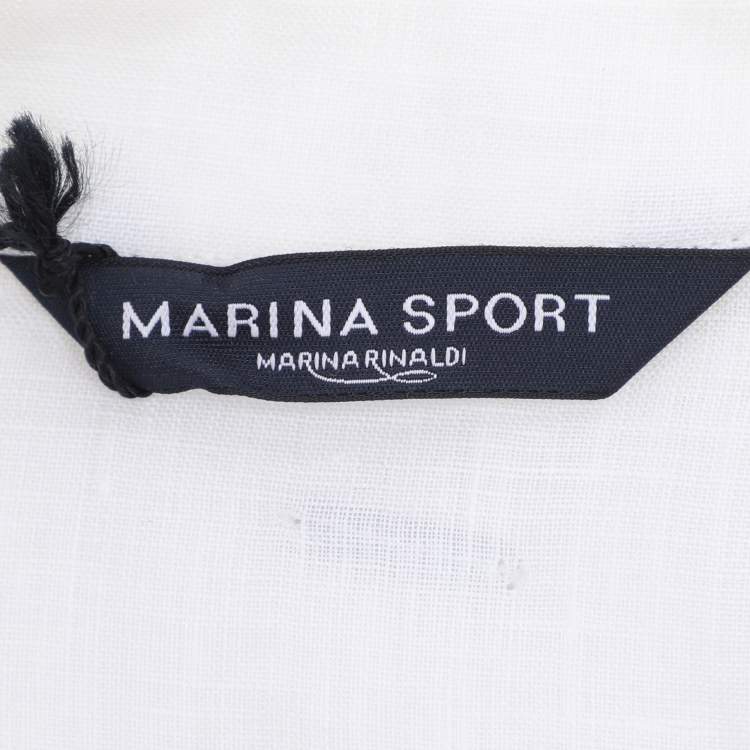 Pre Owned Marina Sport by Marina Rinaldi White Line Embroidered Button Front Shirt L