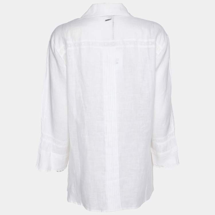 Pre Owned Marina Sport by Marina Rinaldi White Line Embroidered Button Front Shirt L