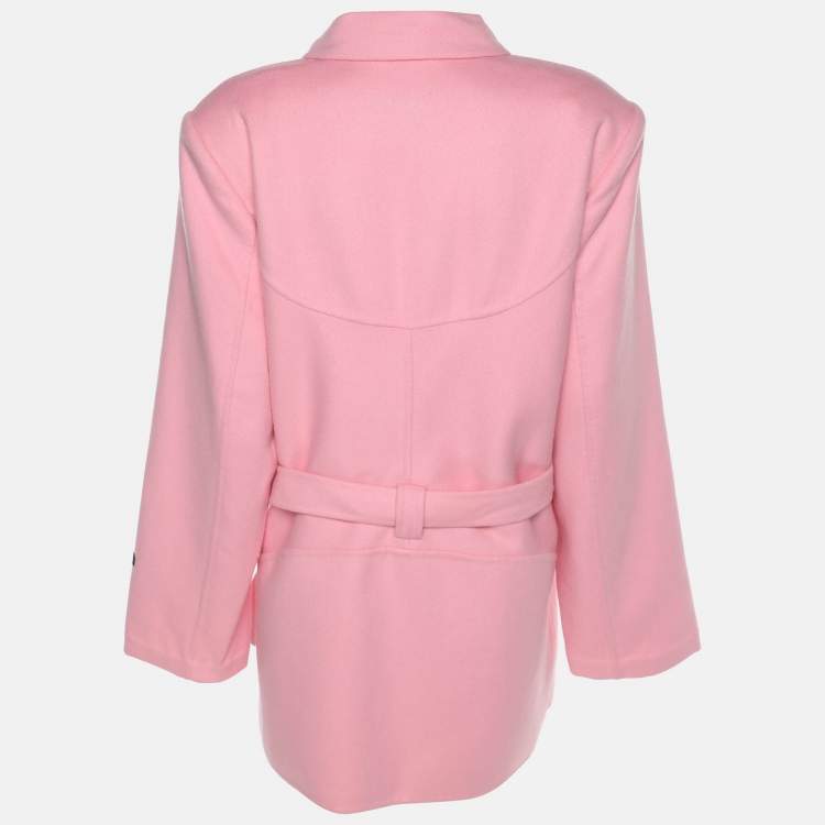 Pre Owned Marina Rinaldi Pink Wool Blend Double Breasted Belted Blazer L