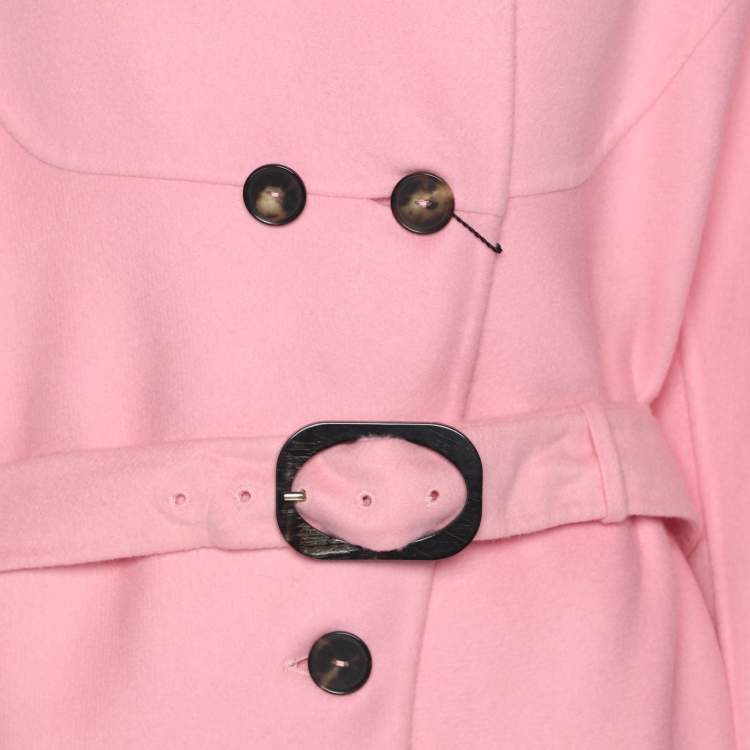 Pre Owned Marina Rinaldi Pink Wool Blend Double Breasted Belted Blazer L